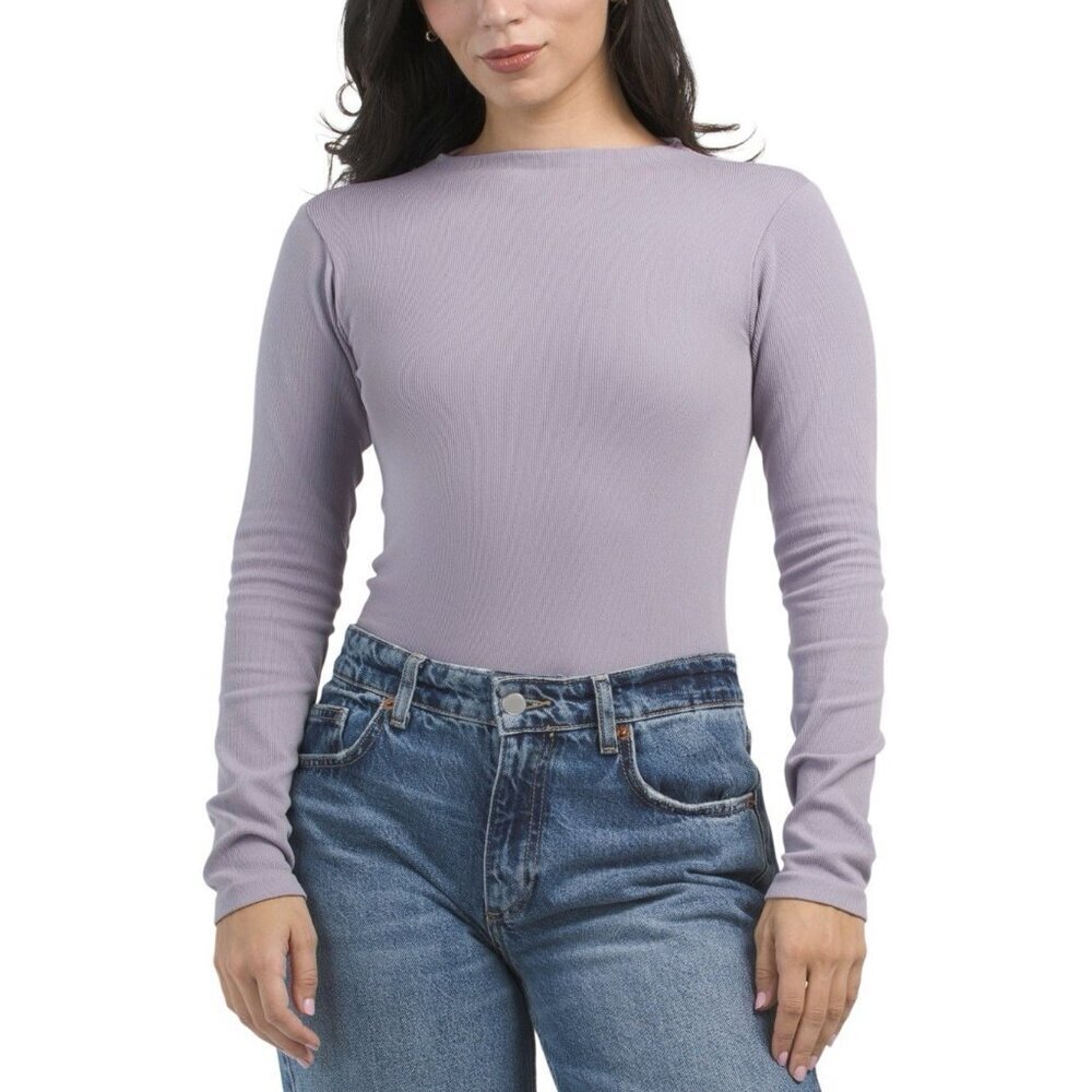 Zara Women's Open Back Bodysuit Purple Heather Long Sleeves Size M - L - NWT $27